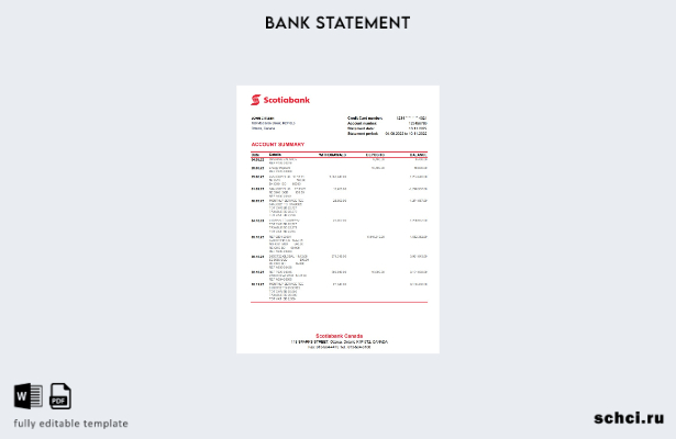 цифровая загрузка шаблона Excel банковской выписки Scotiabank в Канаде